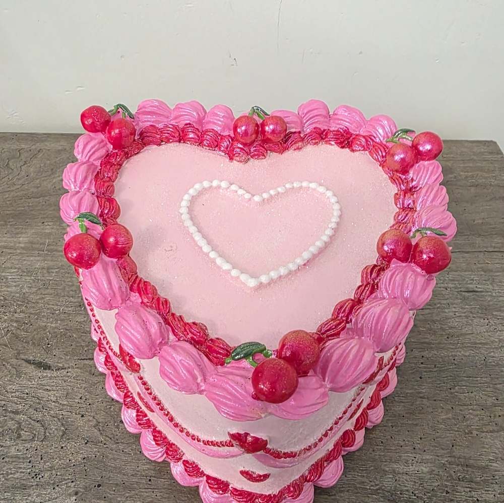 Valentines Hearts Cherry Pearls Pink Cake